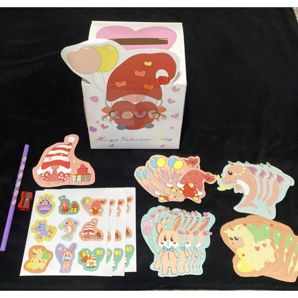 Valentine's Day gnome Card Box Set with Stickers 72 pieces - Picture 2 of 5